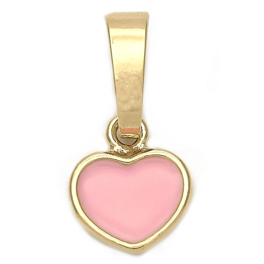 Oro Laminado Fancy Pendant, Gold Filled Style Heart Design, Pink Enamel Finish, Golden Finish