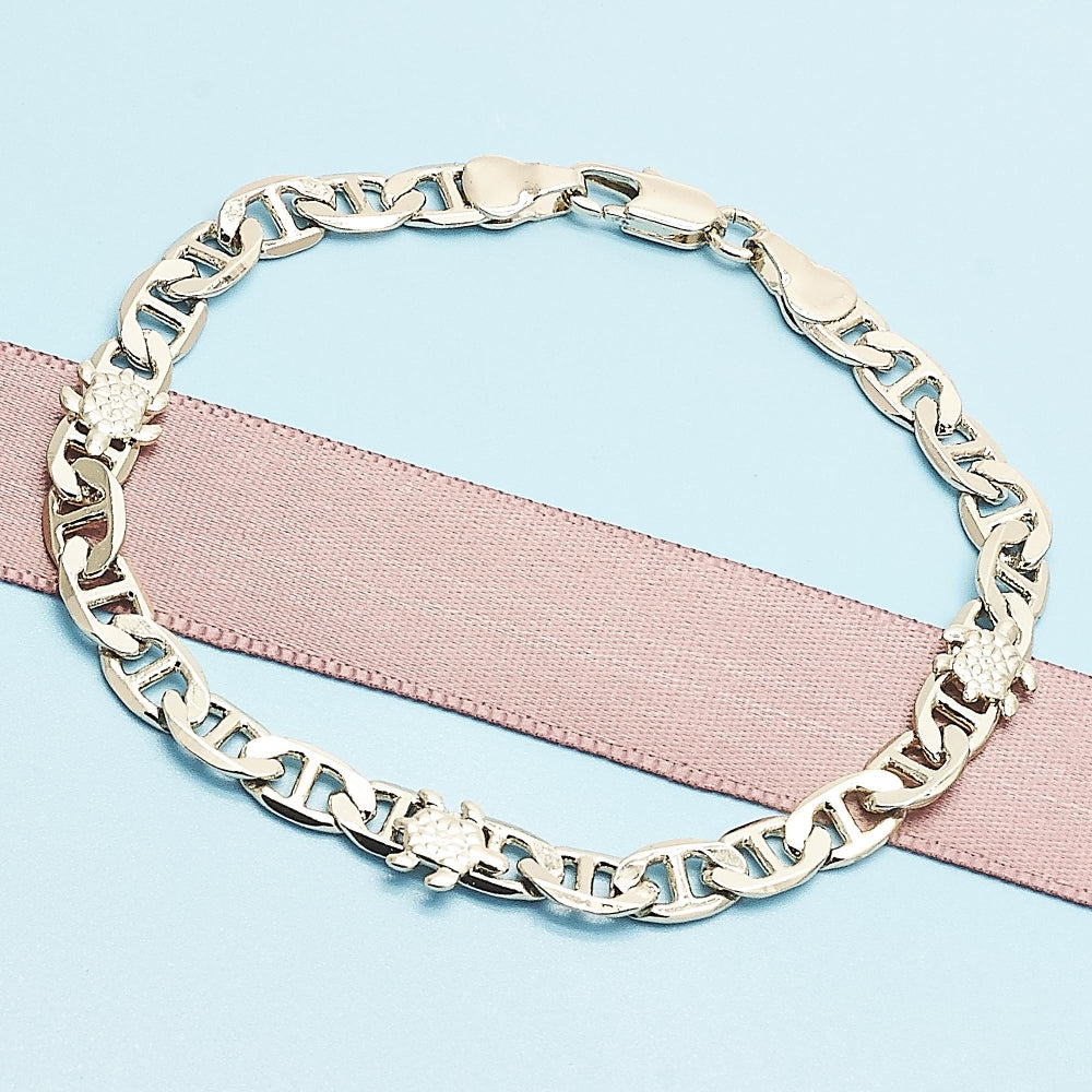 Oro Laminado Fancy Bracelet, Gold Filled Style Turtle and Mariner Design, Polished, Golden Finish