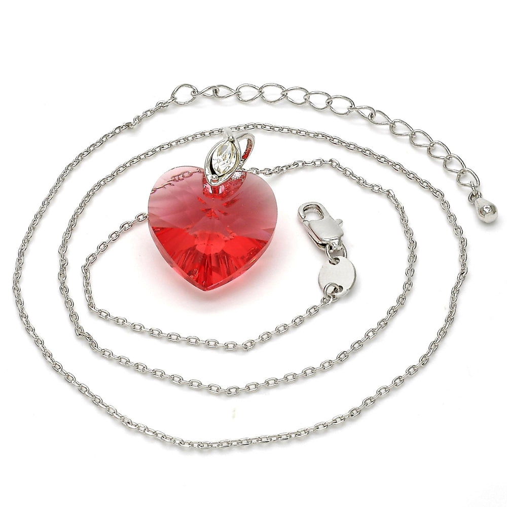 Rhodium Gold Filled Pendant Necklace, Heart Design, with Padparadscha Swarovski Crystals and White Micro Pave, Polished, Rhodium Finish