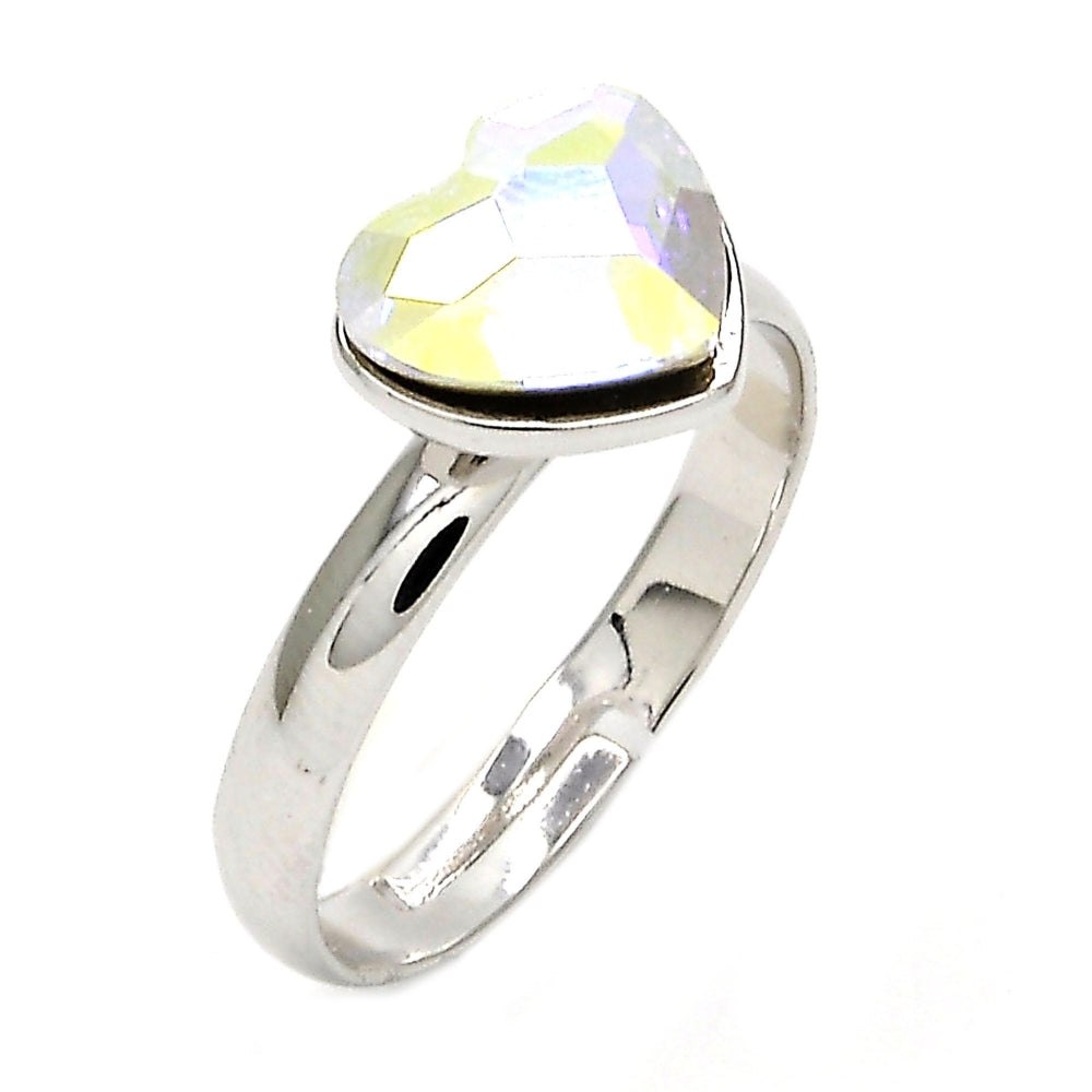 Rhodium Gold Filled Multi Stone Ring, Heart Design, with Aurore Boreale Swarovski Crystals, Polished, Rhodium Finish