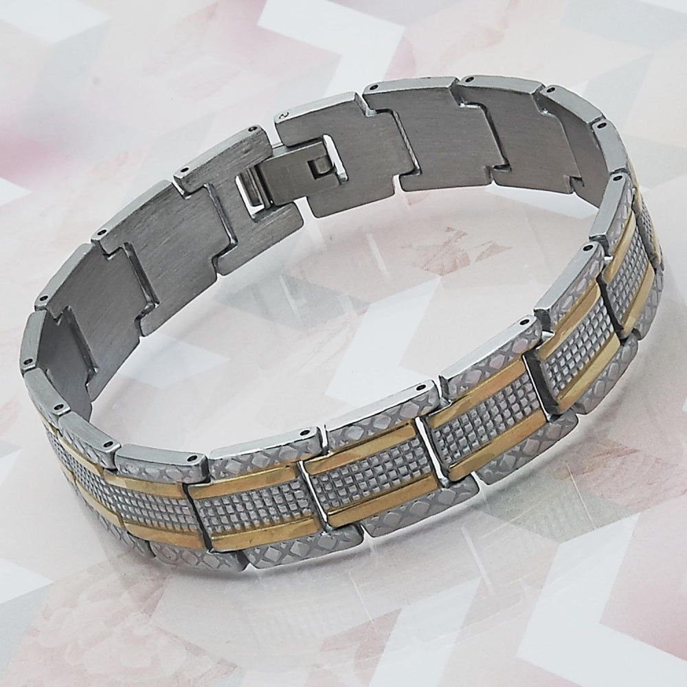 Stainless Steel Solid Bracelet, Polished, Two Tone