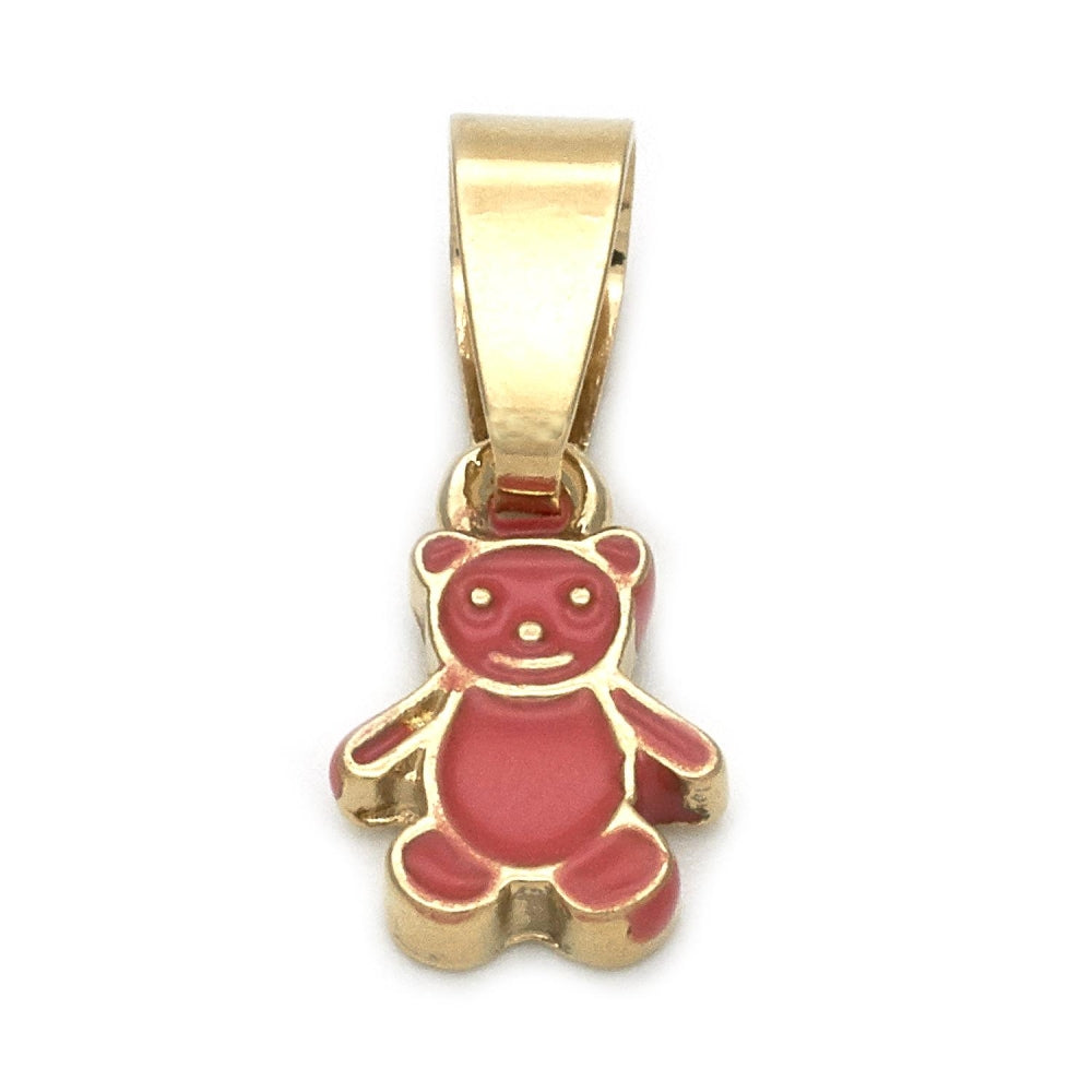 Oro Laminado Fancy Pendant, Gold Filled Style Teddy Bear Design, Red Enamel Finish, Golden Finish