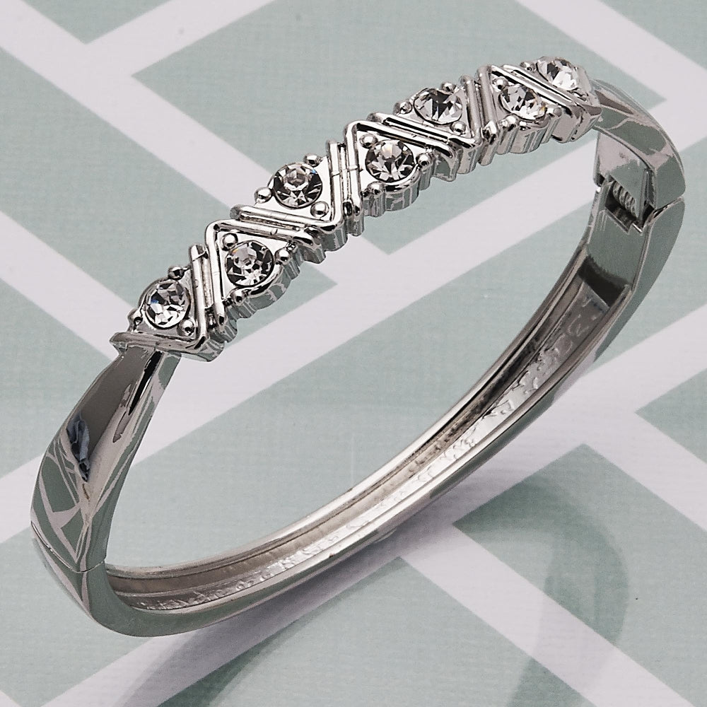Rhodium Gold Filled Individual Bangle, with White Crystal, Polished, Rhodium Finish