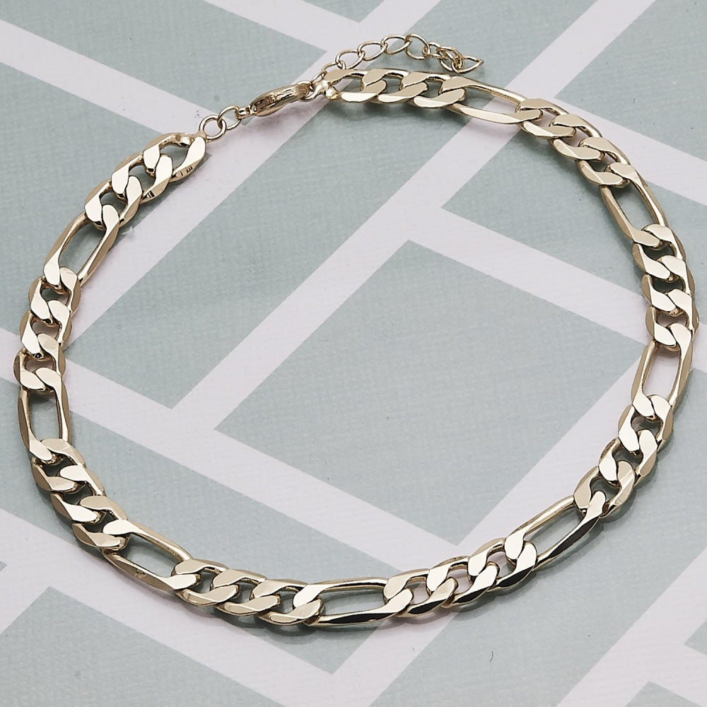 Oro Laminado Basic Anklet, Gold Filled Style Figaro Design, Polished, Golden Finish