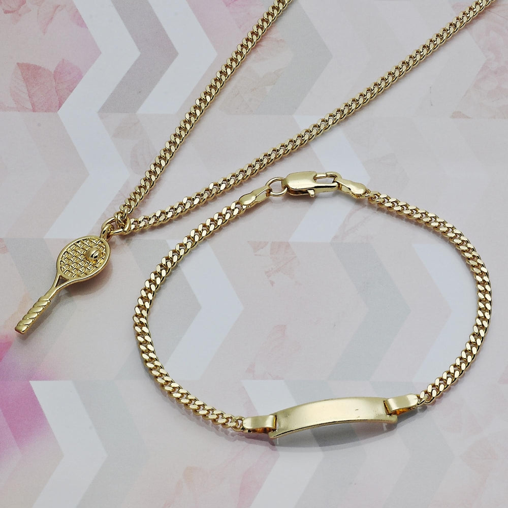 Oro Laminado Earring and Pendant Children Set, Gold Filled Style Miami Cuban Design, Polished, Golden Finish