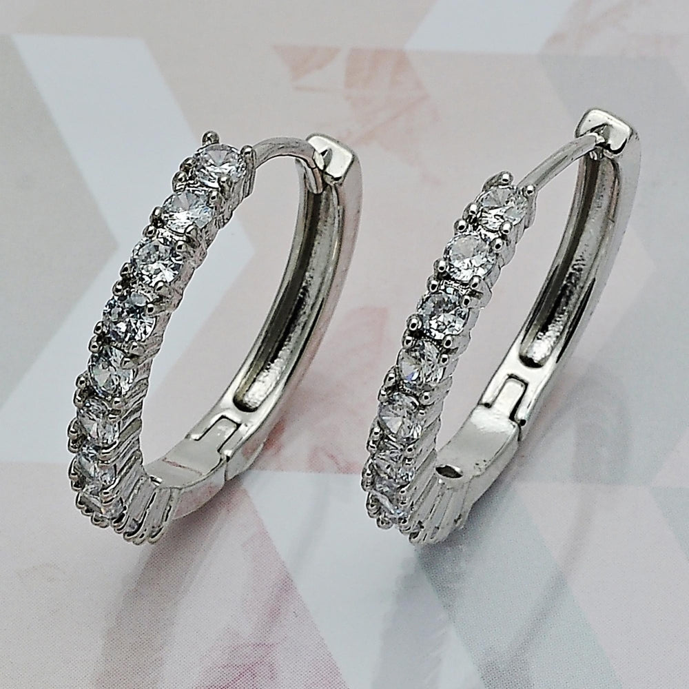 Rhodium Gold Filled Huggie Hoop, with White Cubic Zirconia, Polished, Rhodium Finish
