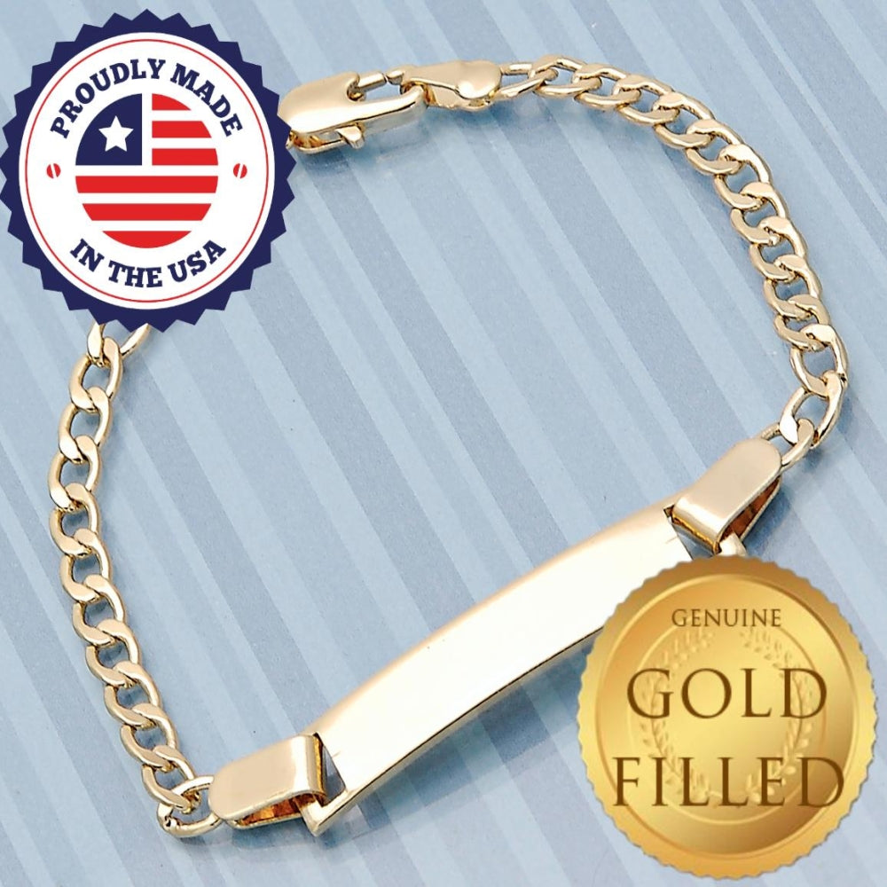 Oro Laminado ID Bracelet, Gold Filled Style Curb Design, Polished, Golden Finish