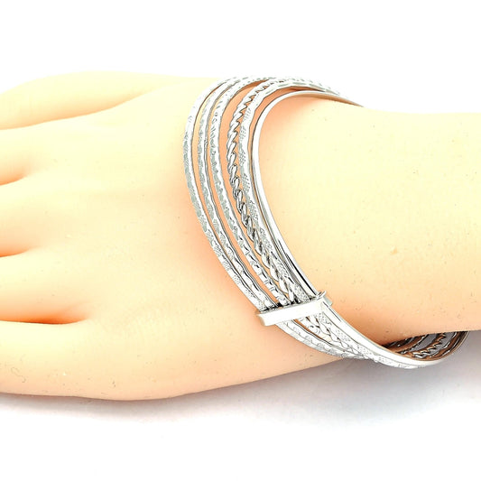 Rhodium Gold Filled Semanario Bangle, Twist Design, Polished, Rhodium Finish