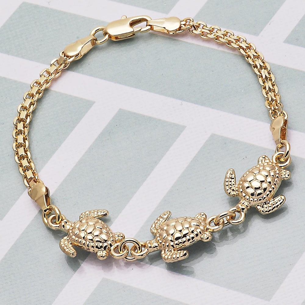 Oro Laminado Fancy Bracelet, Gold Filled Style Turtle Design, Polished, Golden Finish