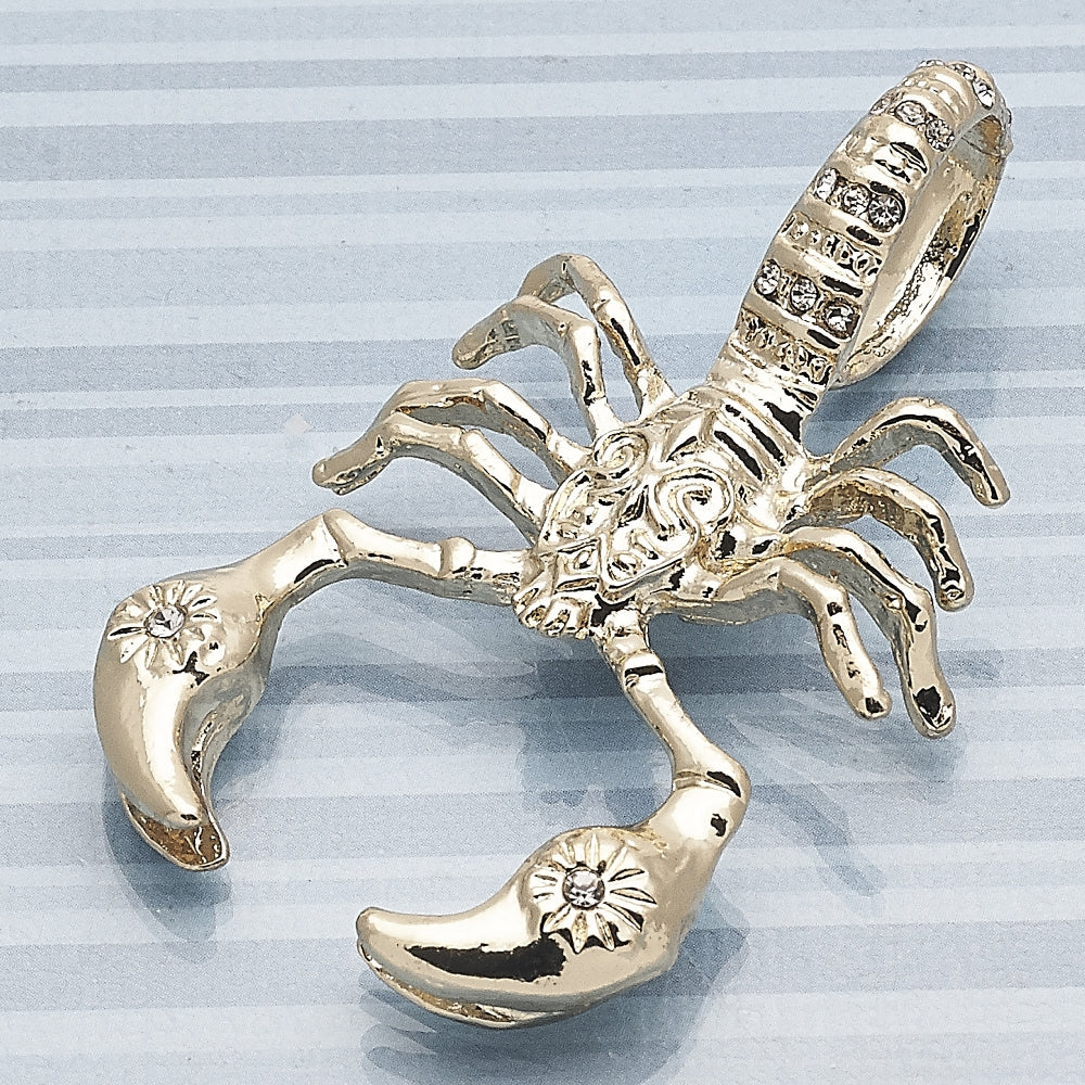 Oro Laminado Fancy Pendant, Gold Filled Style Scorpion Design, with White Crystal, Polished, Golden Finish
