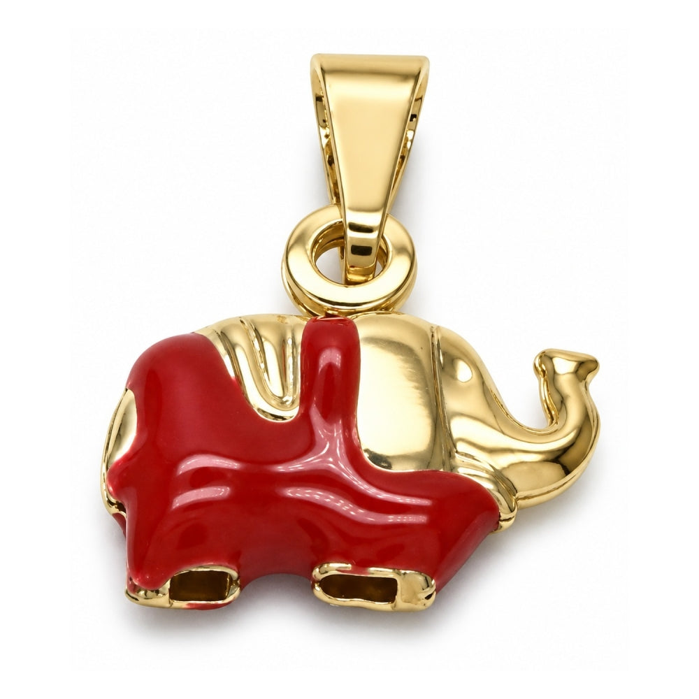 Oro Laminado Fancy Pendant, Gold Filled Style Elephant Design, Red Enamel Finish, Golden Finish