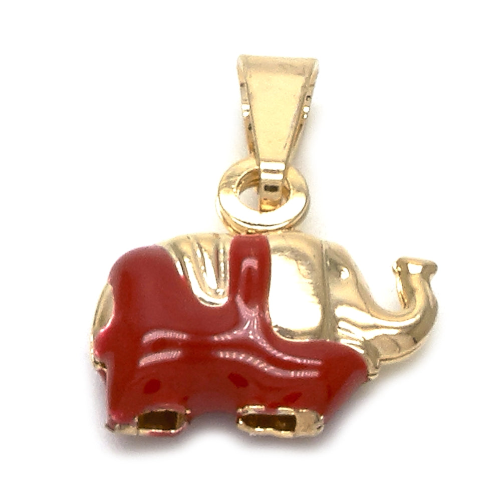 Oro Laminado Fancy Pendant, Gold Filled Style Elephant Design, Red Enamel Finish, Golden Finish