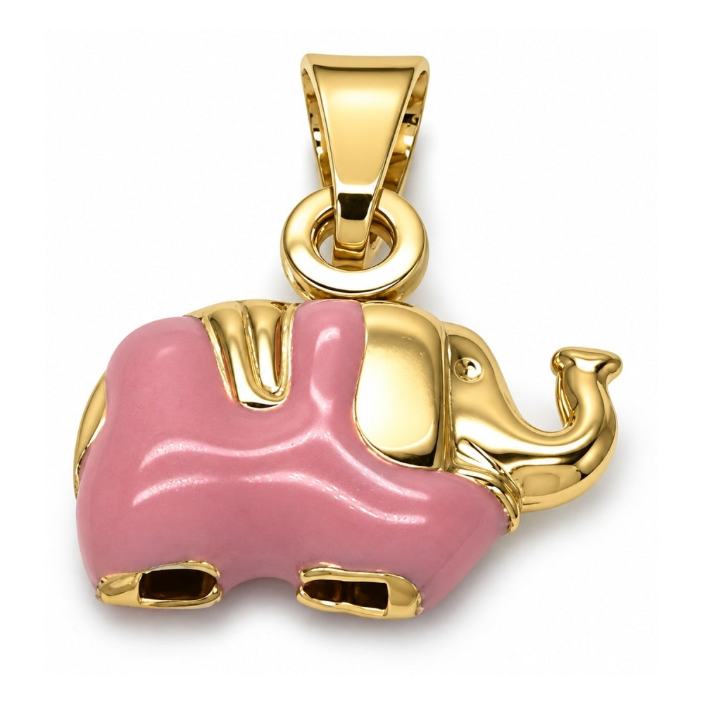 Oro Laminado Fancy Pendant, Gold Filled Style Elephant Design, Pink Enamel Finish, Golden Finish