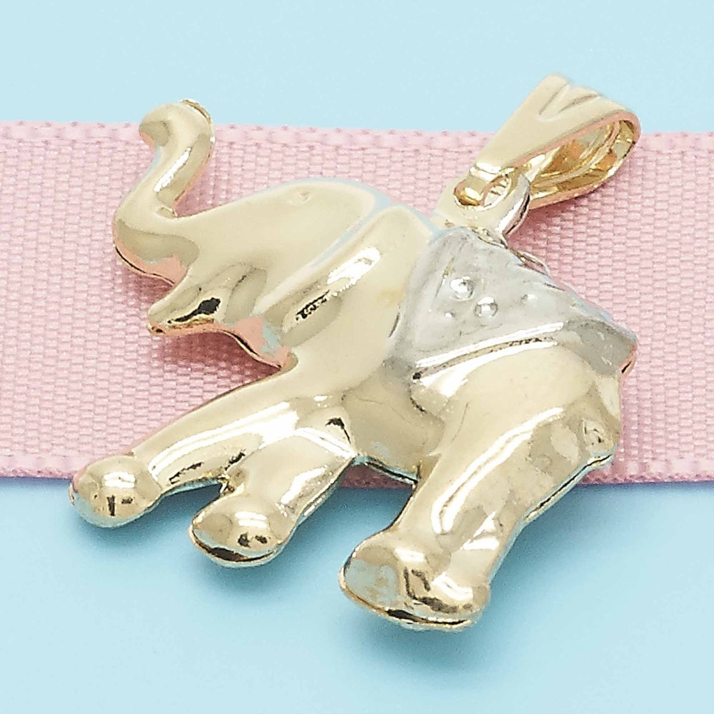 Oro Laminado Fancy Pendant, Gold Filled Style Elephant Design, Polished, Two Tone