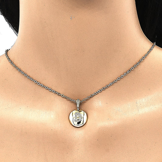 Oro Laminado Fancy Pendant, Gold Filled Style Initials Design, with White Cubic Zirconia, Polished, Golden Finish
