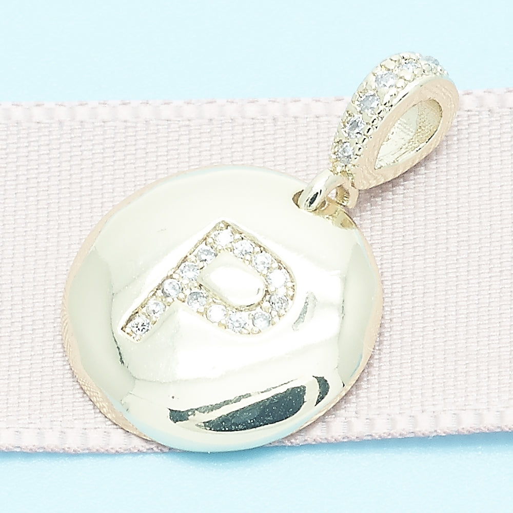 Oro Laminado Fancy Pendant, Gold Filled Style Initials Design, with White Cubic Zirconia, Polished, Golden Finish