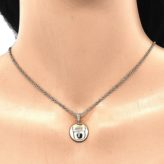 Oro Laminado Fancy Pendant, Gold Filled Style Initials Design, with White Cubic Zirconia, Polished, Golden Finish