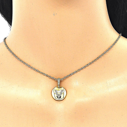 Oro Laminado Fancy Pendant, Gold Filled Style Initials Design, with White Cubic Zirconia, Polished, Golden Finish