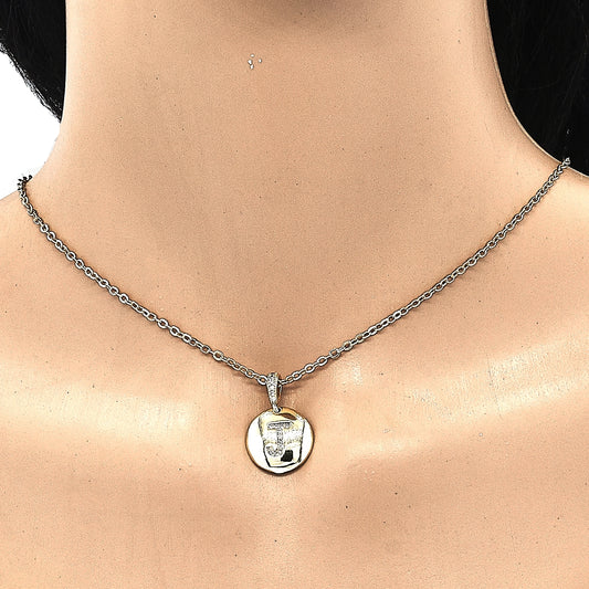 Oro Laminado Fancy Pendant, Gold Filled Style Initials Design, with White Cubic Zirconia, Polished, Golden Finish