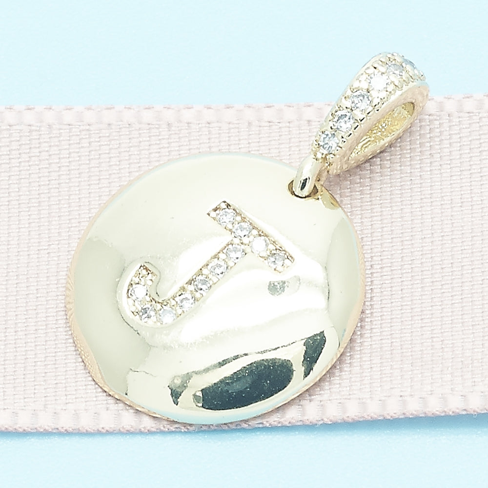 Oro Laminado Fancy Pendant, Gold Filled Style Initials Design, with White Cubic Zirconia, Polished, Golden Finish