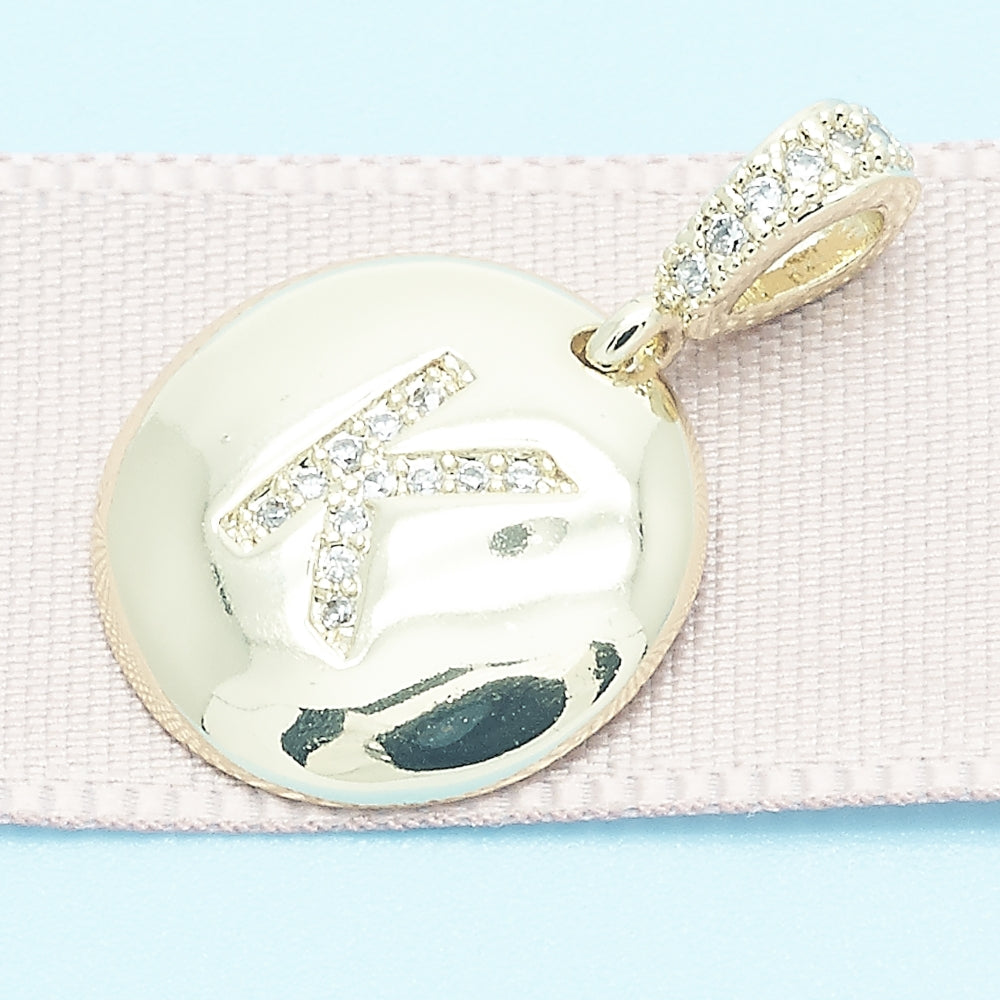 Oro Laminado Fancy Pendant, Gold Filled Style Initials Design, with White Cubic Zirconia, Polished, Golden Finish