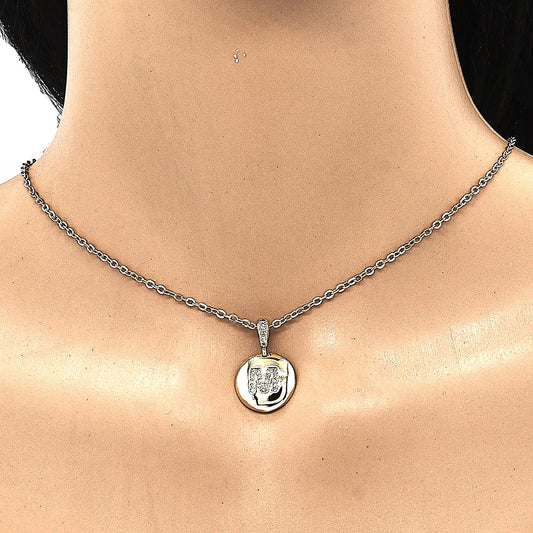 Oro Laminado Fancy Pendant, Gold Filled Style Initials Design, with White Cubic Zirconia, Polished, Golden Finish