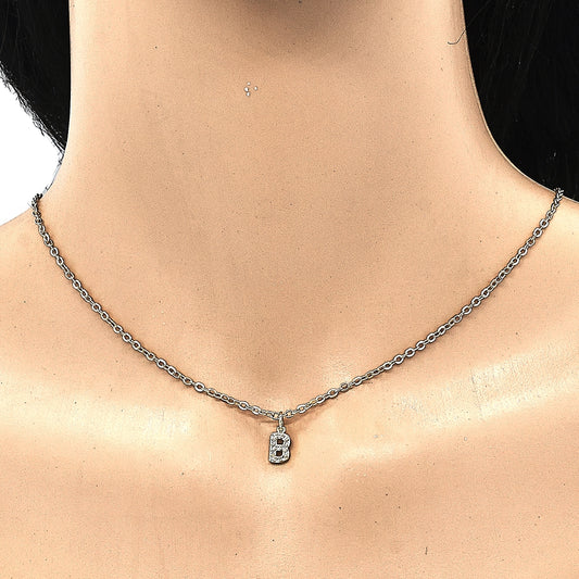 Oro Laminado Fancy Pendant, Gold Filled Style Initials Design, with White Cubic Zirconia, Polished, Golden Finish