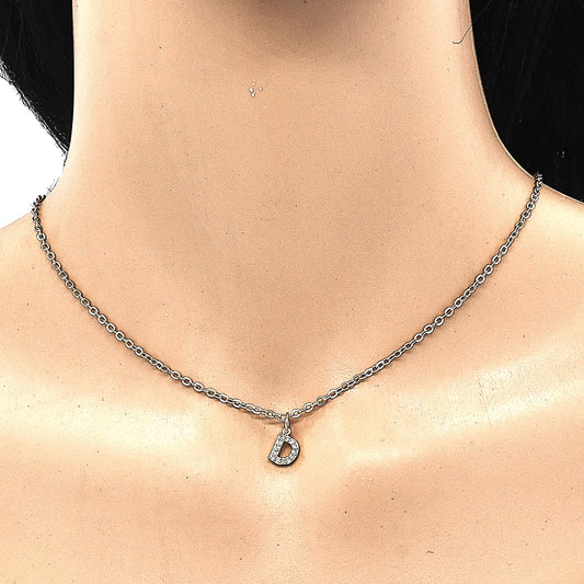 Oro Laminado Fancy Pendant, Gold Filled Style Initials Design, with White Cubic Zirconia, Polished, Golden Finish