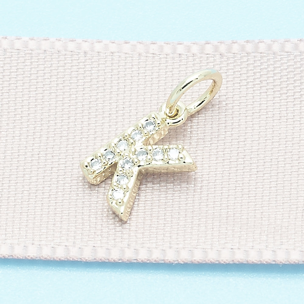 Oro Laminado Fancy Pendant, Gold Filled Style Initials Design, with White Cubic Zirconia, Polished, Golden Finish