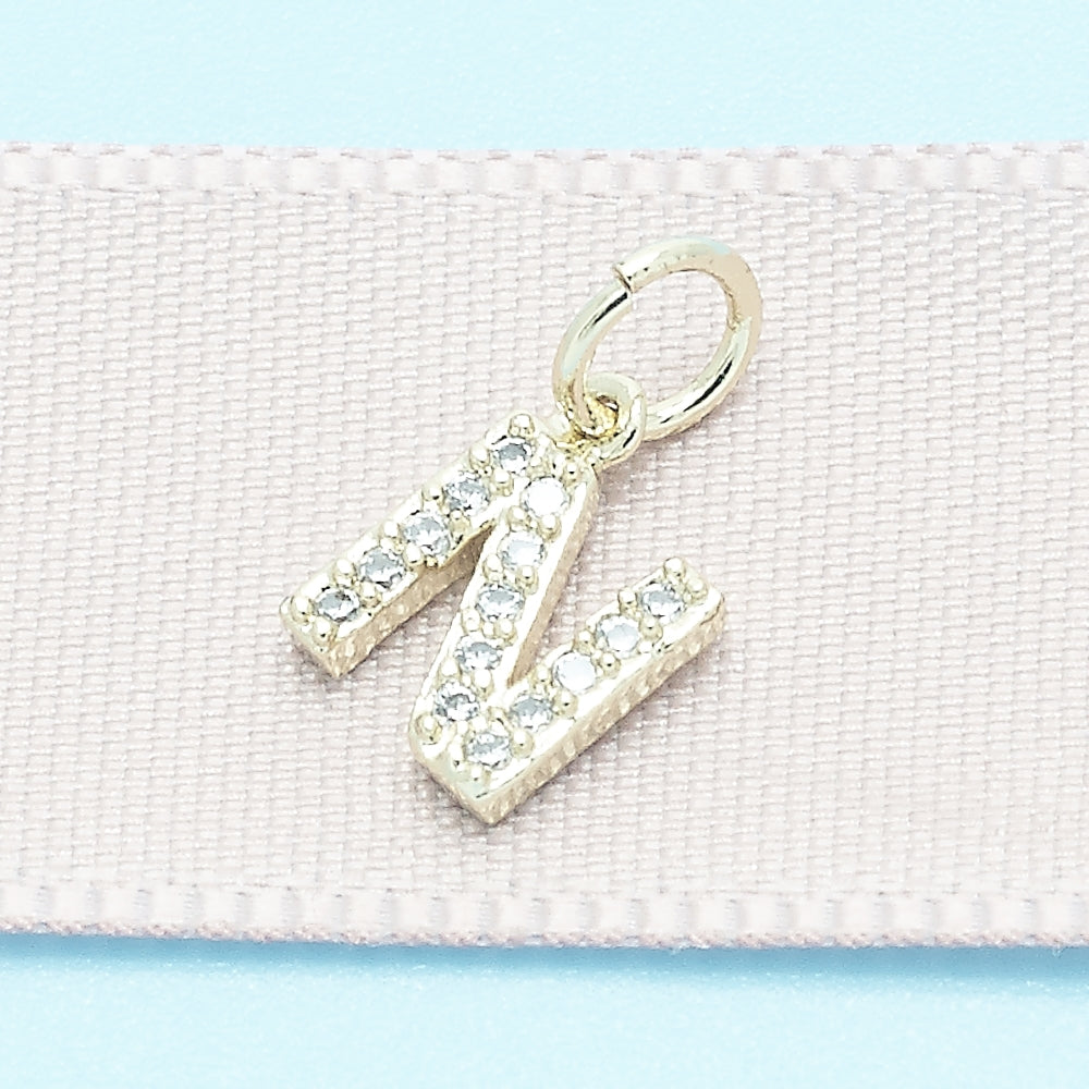 Oro Laminado Fancy Pendant, Gold Filled Style Initials Design, with White Cubic Zirconia, Polished, Golden Finish