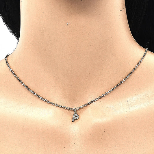 Oro Laminado Fancy Pendant, Gold Filled Style Initials Design, with White Cubic Zirconia, Polished, Golden Finish