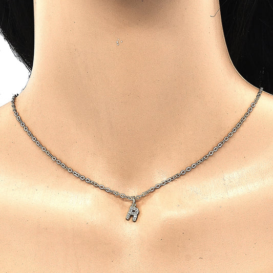 Oro Laminado Fancy Pendant, Gold Filled Style Initials Design, with White Cubic Zirconia, Polished, Golden Finish