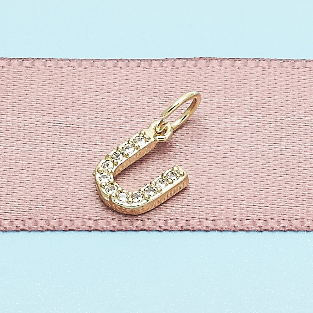 Oro Laminado Fancy Pendant, Gold Filled Style Initials Design, with White Micro Pave, Polished, Golden Finish