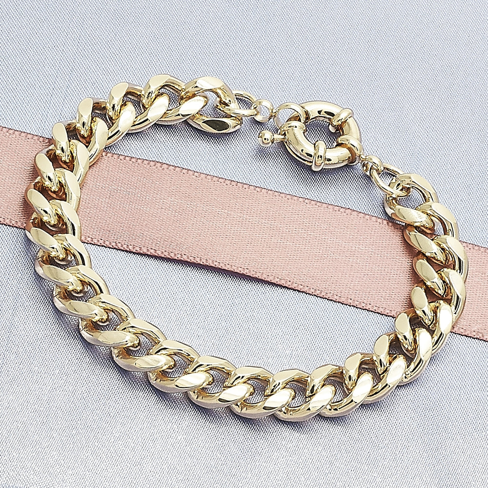 Oro Laminado Basic Bracelet, Gold Filled Style Miami Cuban Design, Polished, Golden Finish