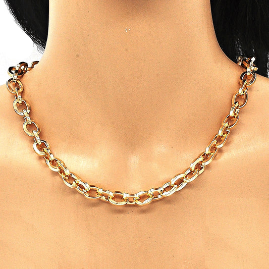 Oro Laminado Necklace and Bracelet, Gold Filled Style Rolo Design, Polished, Golden Finish