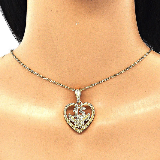 Oro Laminado Fancy Pendant, Gold Filled Style Heart and Flower Design, Polished, Golden Finish
