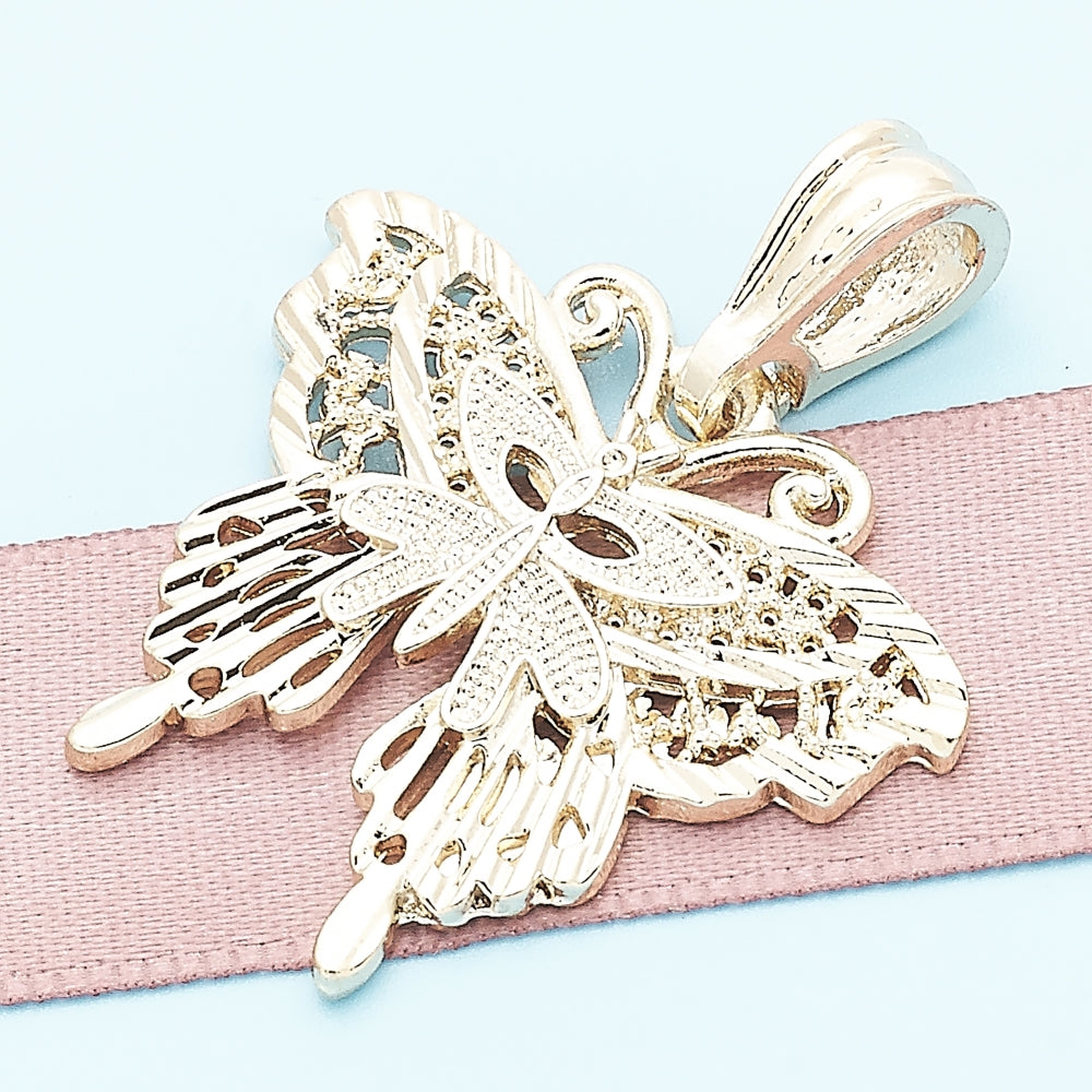 Oro Laminado Fancy Pendant, Gold Filled Style Butterfly Design, Polished, Golden Finish