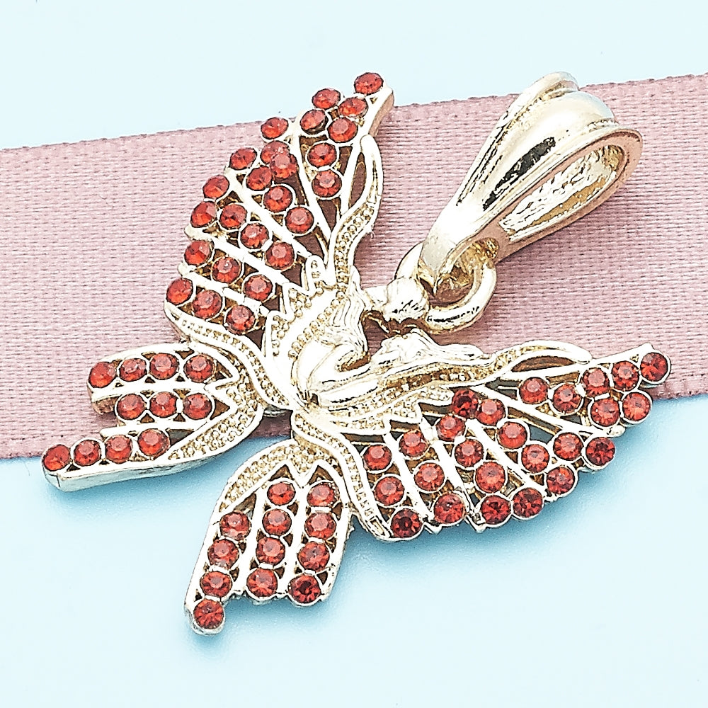 Oro Laminado Fancy Pendant, Gold Filled Style Butterfly Design, with Garnet Crystal, Polished, Golden Finish