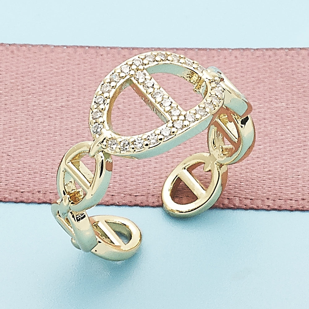 Oro Laminado Multi Stone Ring, Gold Filled Style Puff Mariner Design, with White Micro Pave, Polished, Golden Finish