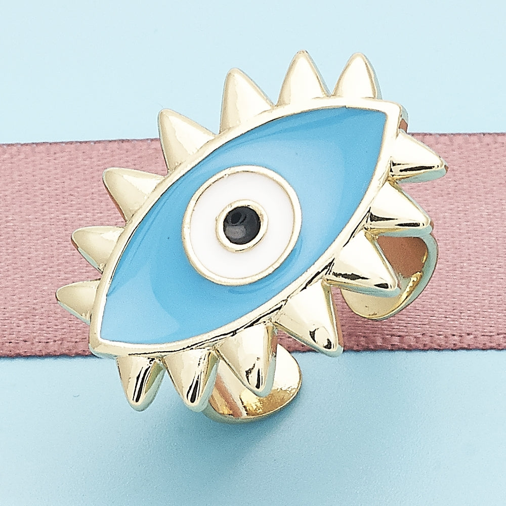 Oro Laminado Elegant Ring, Gold Filled Style Evil Eye Design, Blue Enamel Finish, Golden Finish