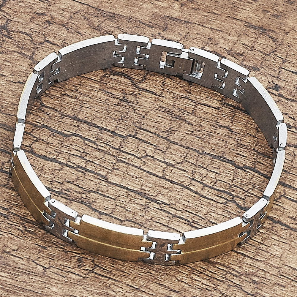 Stainless Steel Solid Bracelet, Polished, Two Tone