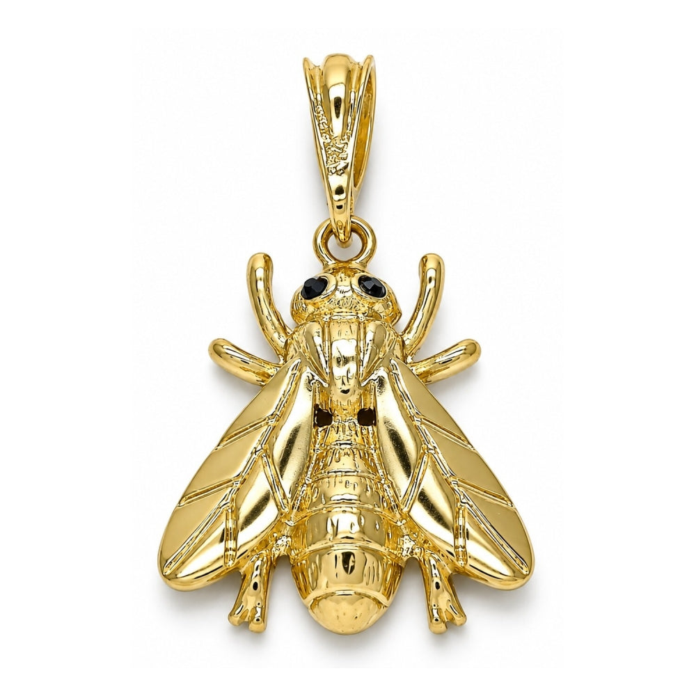 Oro Laminado Fancy Pendant, Gold Filled Style Bee Design, with Black Crystal, Polished, Golden Finish
