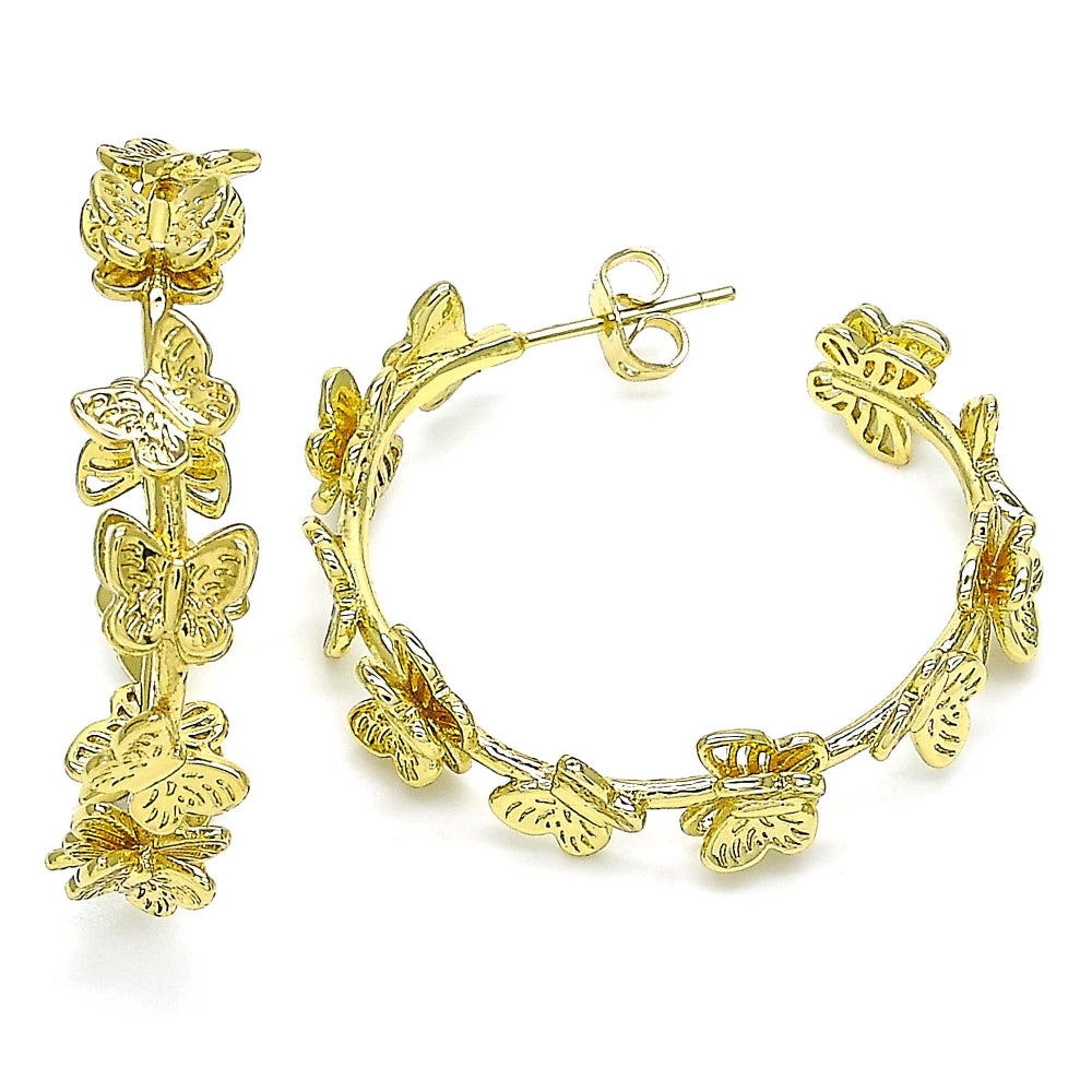 Oro Laminado Stud Earring, Gold Filled Style Butterfly Design, Polished, Golden Finish