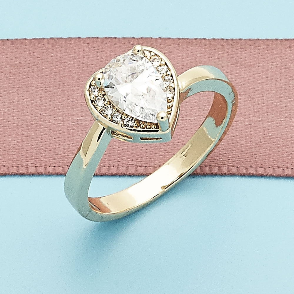 Oro Laminado Multi Stone Ring, Gold Filled Style Heart and Teardrop Design, with White Cubic Zirconia, Polished, Golden Finish
