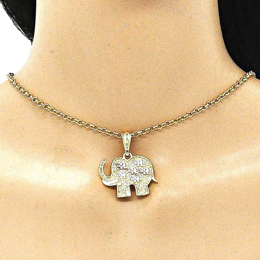 Oro Laminado Fancy Pendant, Gold Filled Style Elephant Design, Polished, Tricolor