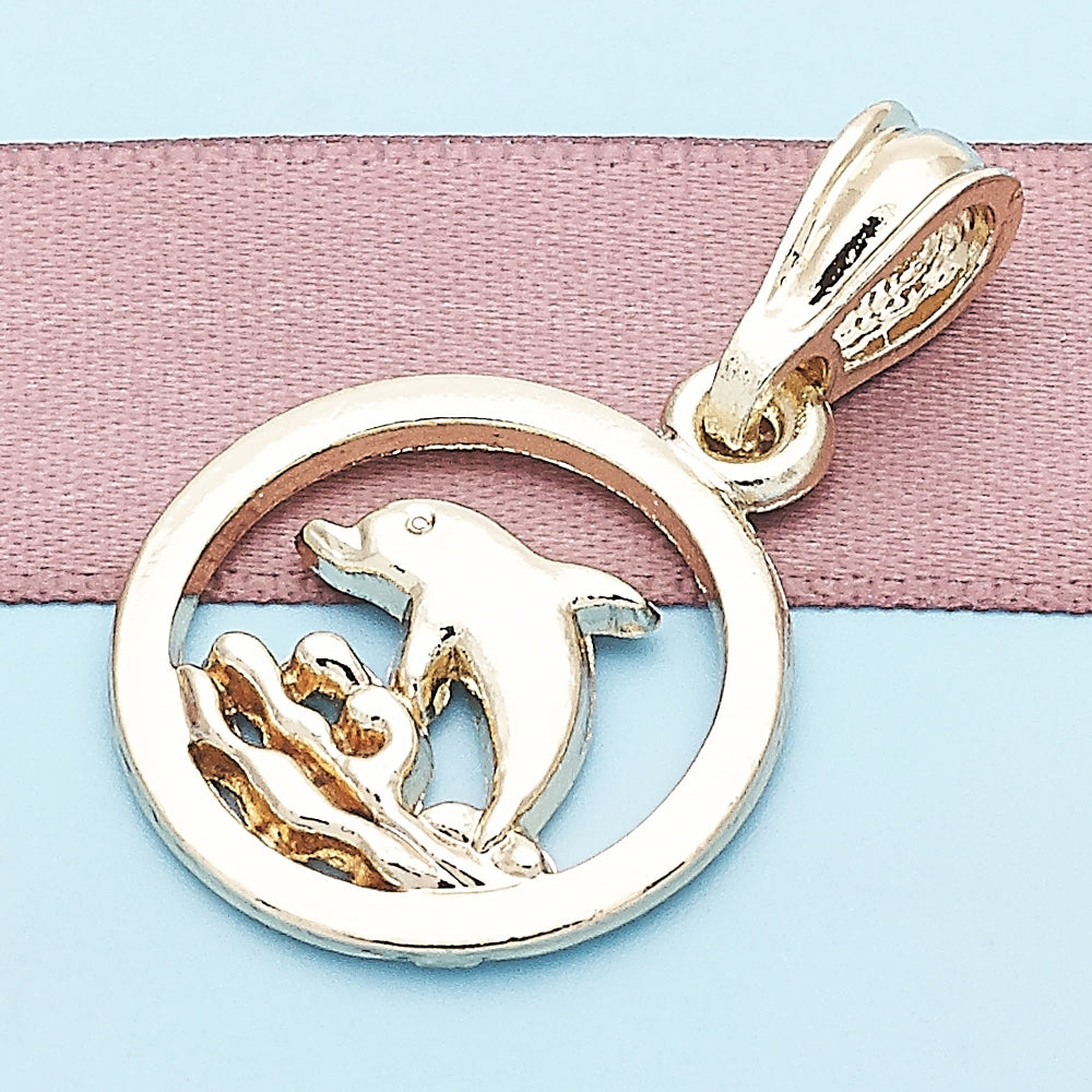 Oro Laminado Fancy Pendant, Gold Filled Style Dolphin Design, Polished, Golden Finish