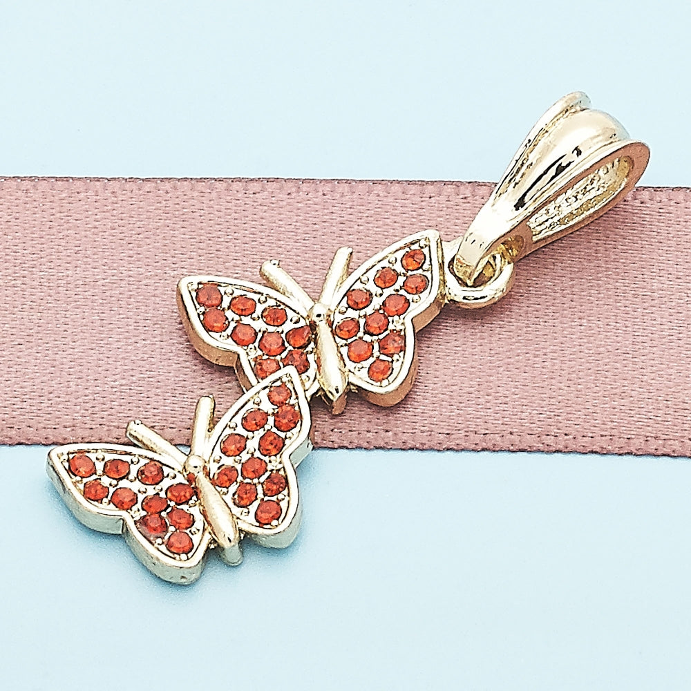 Oro Laminado Fancy Pendant, Gold Filled Style Butterfly Design, with Garnet Crystal, Polished, Golden Finish