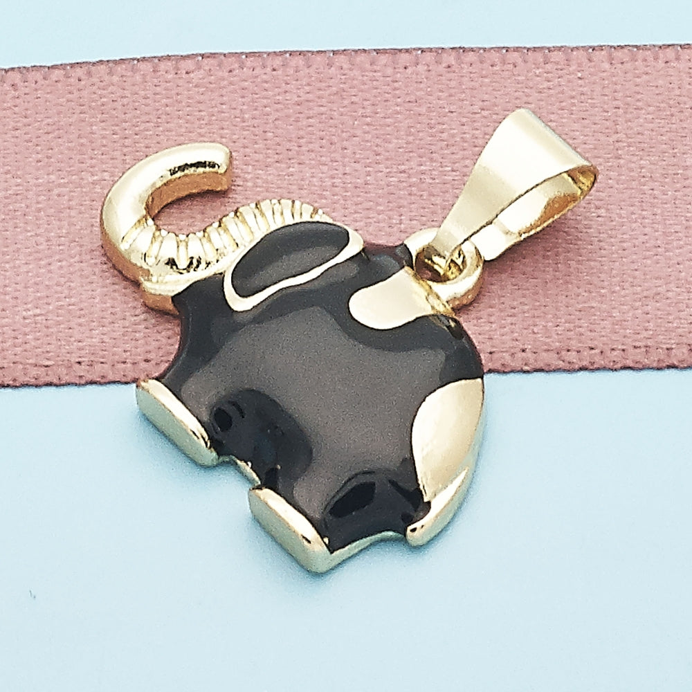 Oro Laminado Fancy Pendant, Gold Filled Style Elephant Design, Black Enamel Finish, Golden Finish