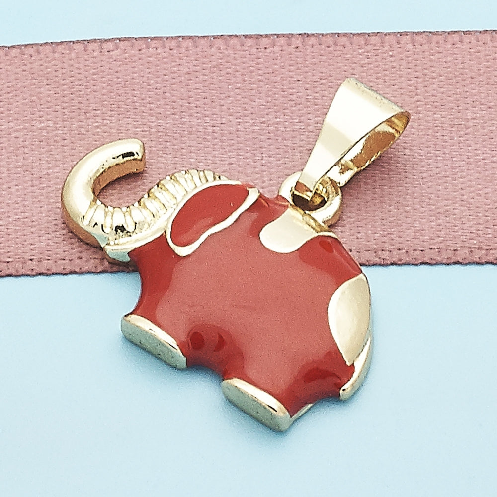 Oro Laminado Fancy Pendant, Gold Filled Style Elephant Design, Red Enamel Finish, Golden Finish