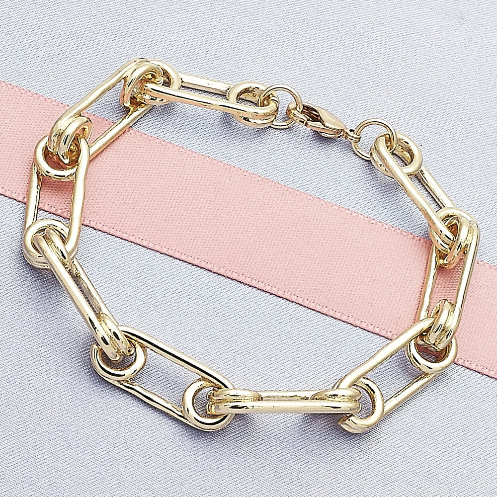 Oro Laminado Basic Bracelet, Gold Filled Style Paperclip Design, Polished, Golden Finish